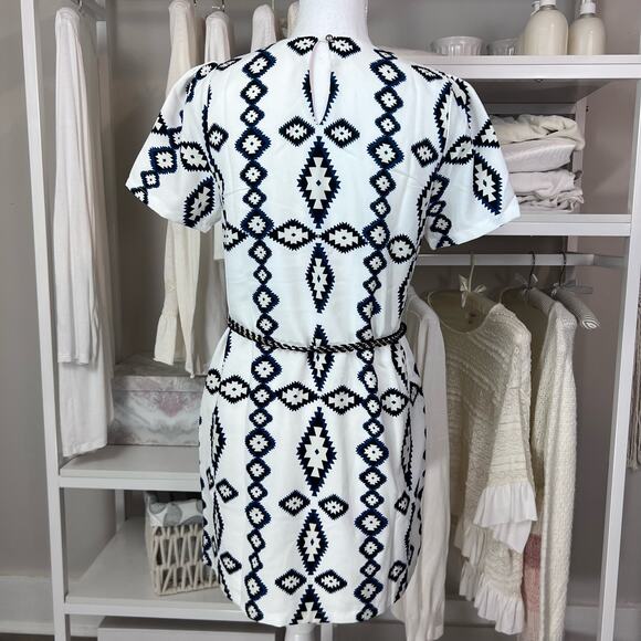 CALS mini dress. sz. Small Black & blue Graphic pattern gold chain belt. #0592 - Picture 2 of 9